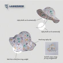 Sun Protection Hat For Kids Toddler Boys Girls Wide Brim Summer Play Hat Cotton Baby Bucket Hat With Chin Strap - Girls Wide Brim Basin Hat - Sika Deer - View 2
