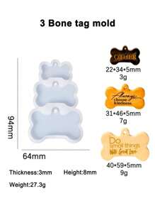 1 Miếng Pha lê Epoxy Nhựa Chó Khúc xương Hình dạng Vật rủ xuống Móc chìa khóa Với Khuôn silicon Để làm đồ trang sức DIY - trắng - Xem 6