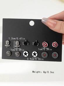 6 Pasang Anting-Anting Motif Mawar Berwarna Gelap, Manis, dan Pedas, Serbaguna untuk Pesta, Rock, dan Pasangan Modis - MultiWarna - View 5