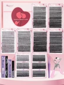 2478Pcs 8-18mm Valentine's Day Eyelash Gift Set D Curl Eyelash Extension Set Includes 4 Tubes Eyelash Book Eyelash Bond And Seal Eyelash Remover Eyelash Applicator Eyelash Curler Individual Eyelash Set, Easy To DIY At Home, Suitable For All Occasions