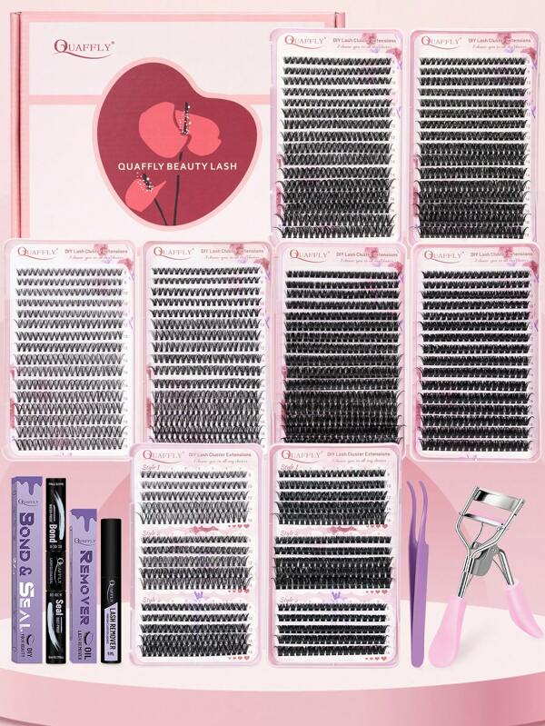 2478Pcs 8-18mm Valentine's Day Eyelash Gift Set D Curl Eyelash Extension Set Includes 4 Tubes Eyelash Book Eyelash Bond And Seal Eyelash Remover Eyelash Applicator Eyelash Curler Individual Eyelash Set, Easy To DIY At Home, Suitable For All Occasions