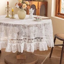 1 قطعة مفرش طاولة دائري مطرز بتطريز زهري بشكل الدانتيل والرقعة، ديكور رومانسي للغرفة الطعام والنوم يضفي طابع كلاسيكي، مناسب للمطاعم والمقاهي وحفلات المناسبات