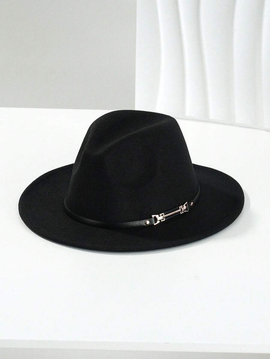 1 chiếc mũ Fedora Jazz thanh lịch bằng polyester thắt lưng đối xứng dành cho nữ, thích hợp để đội hàng ngày và dự tiệc ngày lễ - màu đen - Xem 1