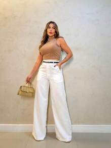 Women's Tailored Formal Pants With Belt, Luxury Fashion 2025 - 白色 - 查看 4