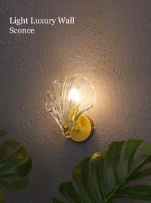 1PC Clear/Amber Color Shell Wall Sconce With Glass Body And Free Bulb, Suitable For Bedroom, Room, Living Room, Corridor Aisle, Bedside Table, Office, Cafe, Halloween, Christmas, New Year, Easter, Ramadan, Etc. Decorative Ambient Wall Sconce
