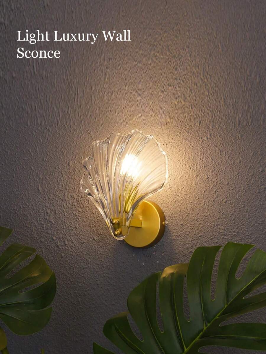 1PC Clear/Amber Color Shell Wall Sconce With Glass Body And Free Bulb, Suitable For Bedroom, Room, Living Room, Corridor Aisle, Bedside Table, Office, Cafe, Halloween, Christmas, New Year, Easter, Ramadan, Etc. Decorative Ambient Wall Sconce