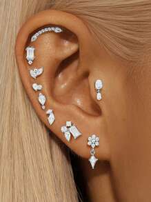 EleRunis 1PC 925 Sterling Silver Asymmetric Marquise Studs Flat Back Cartilage Helix Piercing Jewelry For Daily Wear Wedding Party Engagement Anniversary Valentine's Day - Silver - View 3