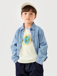 mini bala Boys' Long-Sleeve Shirt, Casual And Stylish Spring Top - Denim Medium Blue - View 2
