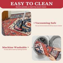 1 Stück Boho moderner Pariser Garten Blumen Teppich für Wohnzimmer, rutschfester rostfarbener Vintage Bauernhaus Teppich für Schlafzimmer, Esszimmer, Wohnheim, Büro, Heimdekoration