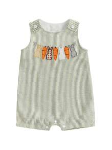 Toddler Girls Boys Clothes Ovrealls Rompers Easter Clothes Rabbit Carrot Embroidered Sleeveless Baby Bodysuits Jumpsuits - Green - View 1