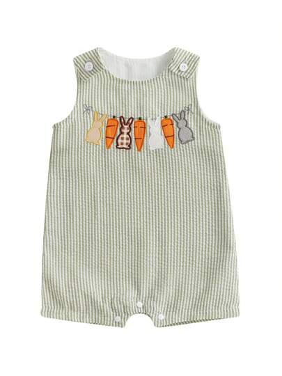 Toddler Girls Boys Ovrealls Rompers Easter Clothes Rabbit Carrot Embroidered Sleeveless Baby Bodysuits Jumpsuits