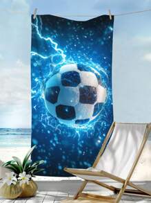 1pc Football Pattern Beach Towel, Super Absorbent Quick Dry Bath Towel, Lightweight Soft Beach Blanket, Suitable For Beach, Swimming, Outdoor Camping Travel, Ideal Beach Essential - Multicolor - View 1