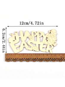 5pcs Natural Wooden Happy Easter Bunny Hanging Ornaments, 12*6.2cm, DIY Home Decorations For Easter Holiday