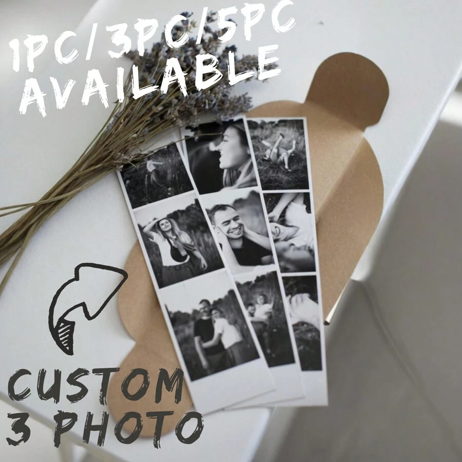 1pc/3pcs/6pcs Custom Photo Booth Prints, Wedding Photo Booth Cards,Personalize Photo Booth Prints, Photo Booth Strip Frame, Personalized Strip With Custom Text,Valentine's Day Gift, Couple Photos,Valentine's Day Gift, Valentines, Gift For Her, Gift For Him, Gift For Mum, Gift For Friends, Home Decor, Decoration, Personalized Gift, Thanksgiving Gift, New Year Gift, Party Decor, - Strip 3 Photos - View 1