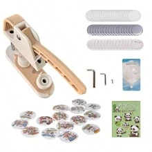 DIY Badge Making Machine For Children, Self-Made Button Maker, Metal Badge Customization Device - Beige With Earthy Yellow - View 7