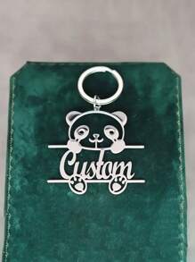 1pc Customized Stainless Steel Panda Keychain - Personalized Name And Logo, Cute Animal Design - Ideal Valentine's Day Gift