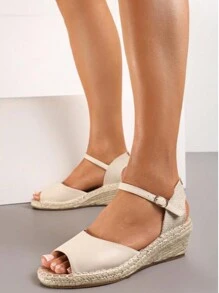 Women's Bohemian Style Wedge Woven Sole Sandals Stylish Sandals Summer Sandals For Women - Beige - View 3