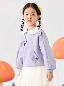 mini bala Girls' Long-Sleeve Sweatshirt, Cute And Soft Spring Top - Pink Purple - View 2