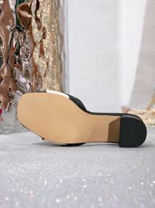 Women's Fashionable & Versatile Black High Heel Sandals, Round Toe Chunky Heel Outdoor Comfortable Slip-On Shoes For Party, Summer, Holiday - Black - View 8