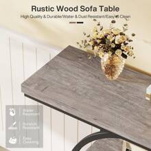Tribesigns 41.3" Console Table, Industrial 4-Tier Sofa Table Entryway Table With Circle Base, Narrow Wood Accent Tables With Storage Shelves For Living Room, Hallway, Foyer, Rustic Brown - 灰色 - 查看 7