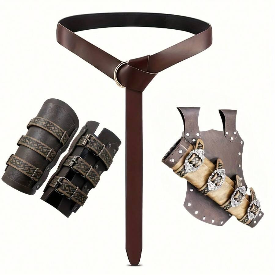 1/2/3pcs Vintage PU Leather Medieval Style Faux Leather Sword Scabbard, Mercenary Knight Adjustable Gun Holster, All Season