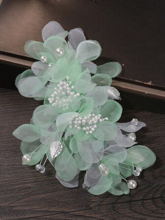 1件手工复古桃花发夹，优雅发饰，适合夏季、摄影、表演、汉服等场合。