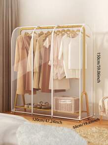 1pc Clear Plastic Garment Rack Cover - Freestanding Double Rod Closet Dust Protector With Full Zipper For Handbags And Clothes Storage - Clear - View 22