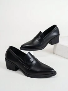 SRSOO 2025 Spring/Summer New Pointed Toe Leather Women Shoes, Mid-Heel Soft Bottom Casual Work Loafers For Middle-Aged Mothers - Black - View 5