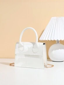Mirror Patent Leather Chain Handle Handbag - White - View 2