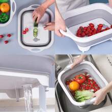 Tabla de Cortar Plegable 3 en 1 Multifuncional, Lavabo Portable para Frutas y Verduras con Drenaje y Tapón - Multicolor - Ver 1