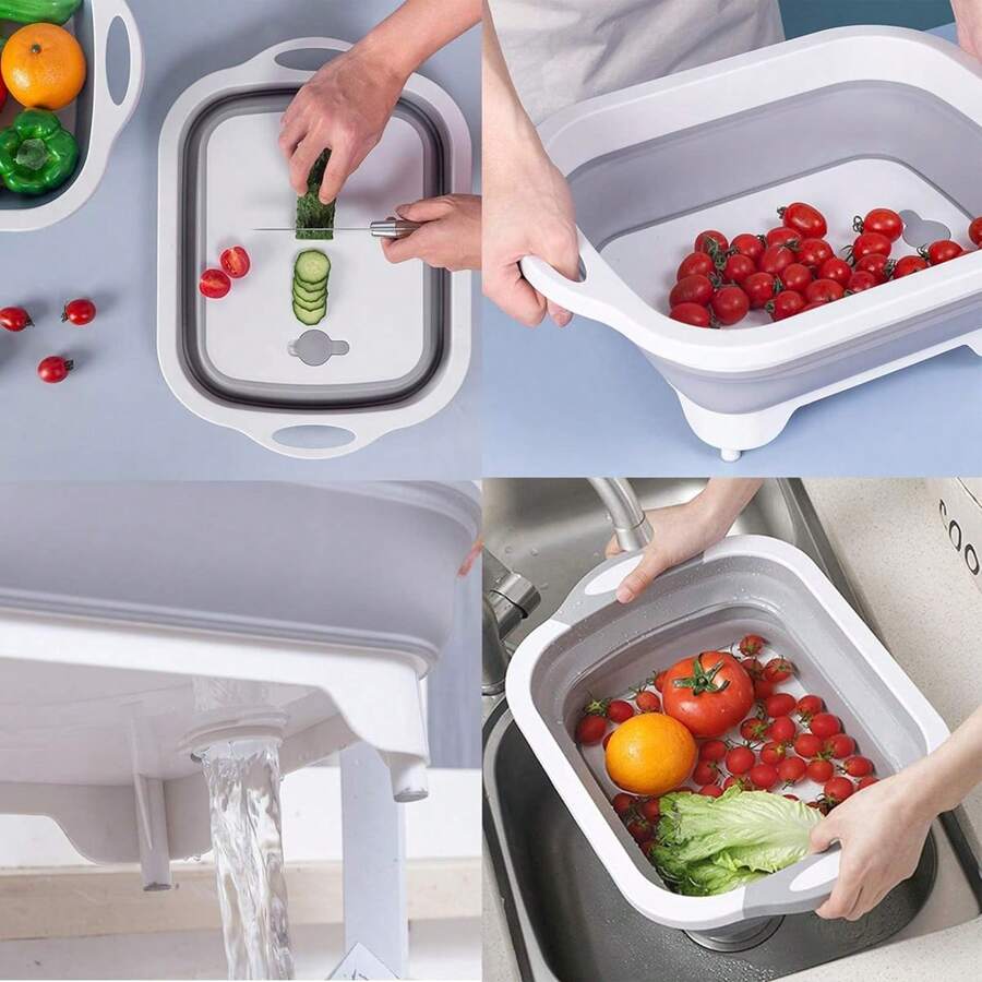 Tabla de Cortar Plegable 3 en 1 Multifuncional, Lavabo Portable para Frutas y Verduras con Drenaje y Tapón - Multicolor - Ver 1