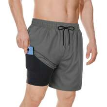 Plus Size Men's Hawaii Vacation Surfing Swim Trunks, Solid Color 3D Print With Compression Lining - Multicolor - View 3