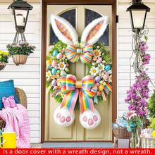 Happy Easter Rabbit Wreath Door Decor - Polyester, Vibrant Spring Farmhouse Decoration For Front Door & Porch, Perfect For Party Banner & Photo Backdrop - 1 - View 4