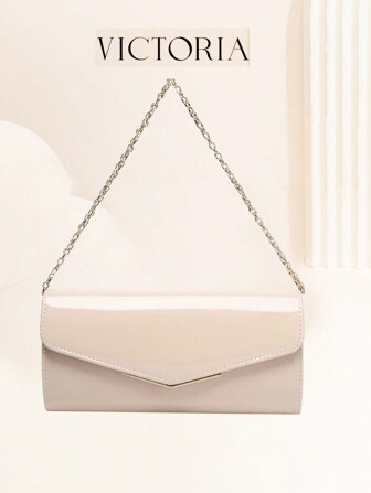 裸色大容量感光漆皮信封手拿包金属边钱包闪亮糖果纯色晚宴包女士情人节礼物