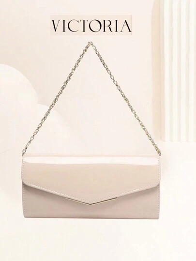 裸色大容量感光漆皮信封手拿包金属边钱包闪亮糖果纯色晚宴包女士情人节礼物