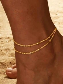 1pc Double Layer Steel Anklet, Boho Beach Style Anklet, Gift For Women
