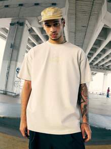 INFLATION 蝙蝠袖印花 T 恤，美国街头时尚品牌，宽松短袖上衣，2025 年春夏 - 卡其色 - 查看 5