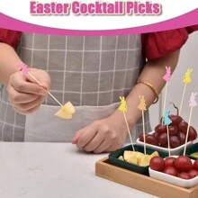 100/50Pcs Easter Toothpicks For Appetizers, 4.7 Inch Natural Bamboo Picks For Cake Dessert Food Fruit Easter Party Decorations - Animal Series - View 3