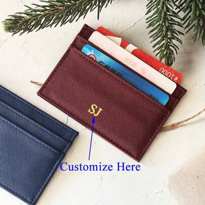 Porta-cartões de crédito masculino de couro sintético personalizado, 1 peça, personalize iniciais, carteira fina para cartão, monograma, capa para cartão de nome, presente faça você mesmo para mulheres, carteiras e porta-cartões personalizados, casual chique de rua