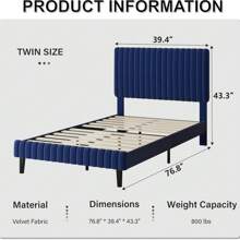 Twin/ Full/ Queen/ King Upholstered Size Bed Frame, Adjustable Velvet Headboard, Modern Bed Frame With Horizontal Channel Design, Strong Wooden Slats Support, No Box Spring Needed, Noise-Free, Easy Assembly, Twin Bed Frame Room Decor Home Decor Christmas Decor Bedroom Decor Valentine Day Decor Storage Living Room Decor Furniture House Decor, Pink/ Green/ Black/ Blue/ White - 藍色 - 查看 7