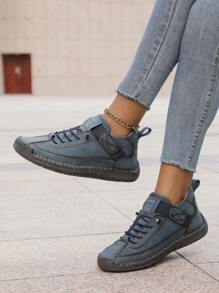 Botas casuales para mujer Otoño/Invierno 2025, cosidas a mano, de slip-on, con suela de goma antideslizante, versátiles y de moda, aptas para todas las estaciones