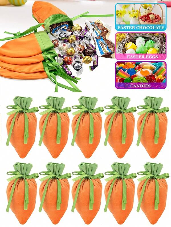 6/2 Stück orange grüne Spitzen Karotten Geschenktüten, Ostern Party Süßigkeitentüten Geschenkverpackung, Kordelzug Polyester Süßigkeitenverpackung, Heim-Dekoration Ornamente, Tisch Mitte Süßigkeitenverpackung, für Feiertags-Geschenke und Aufbewahrung, Geschenkdekoration