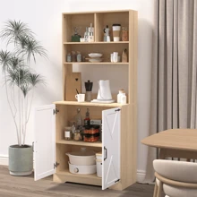 Pantry Cabinet With 2 Doors, 3-Tier Modern Kitchen Cabinet With Shelves, Freestanding Larder Cupboard, Kitchen Pantry Storage Cabinet For Kitchen, Dining Room