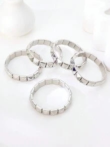 LADYCOCO Bộ 5 vòng tay đinh tán vuông bằng nhựa ABS phong cách Punk, thiết kế dành cho cặp đôi, vòng tay đinh tán cá tính cho nữ, phù hợp để đeo hàng ngày, dự tiệc, lễ hội âm nhạc. - 5 chiếc nhẫn bạc - Xem 4