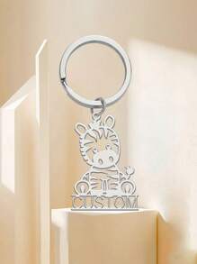 1 Custom Name Zebra Keychain, Personalized Letter Keychain, Stainless Steel, Fashionable Style, Ideal Gift For Family, Friends, Lovers, Parents, Suitable For Car Keys, Bag Accessories, Valentine's Day, Father's Day - Multicolor - View 3