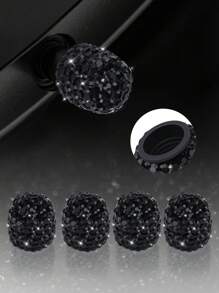 4pcs/Set Fashionable Car & Motorcycle Tire Valve Stem Caps, Rhinestone Shiny Wheel Hub Decorations, Car Tire Valve Caps, Motorcycle Tire Caps - one-size - View 6