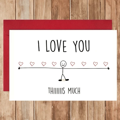 1pc Funny Love Card, Valentine's Day Card, Anniversary Gift, Birthday Card, "I Love You This Much" Small Business Supplies, Thank You Card, Gift To Express Love, Suitable For Friends, Husband, Boyfriend, Wife, Girlfriend, Family, Siblings, Parents, Partner, Colleagues, Classmates, Lover And Best Friends, Suitable For All Occasions Such As Easter, April Fool's Day, Father's Day, Mother's Day
