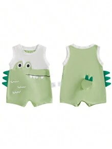 Adorable Baby Dinosaur Romper With Tail Sleeveless Summer Bodysuit For Boys And Girls Cute And Comfortable Dino Outfit - Green - View 7
