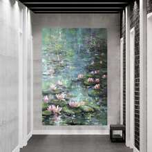 Monet-Inspired Water Lilies Canvas Art With Wooden Frame - International Style Wall Hanging Floral Theme Canvas For Home, Bar, Office Decor - English Language Decorative Plaque, Ideal Gift For Holidays, - Canvas Painting - View 5