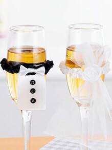 12PCS Marriage Bride Groom Wine Cups Decoration Champagne Wedding Glasses Cups Decoration Engagement Party Ornaments For Women And Man Wedding Champagne Flutes Toast Glass Accessories - White - View 4